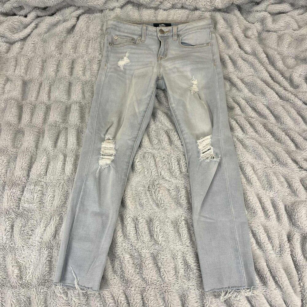 AERO Jeans Womens 6 Skinny Mid Rise Blue Distressed Stretch Denim Festival